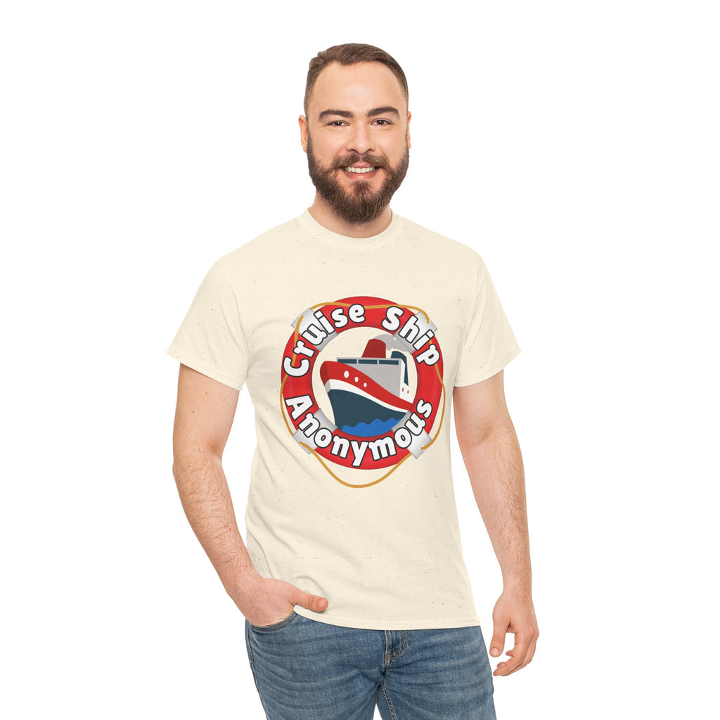 Cruise Ship Anonymous Tee - Fun Unisex Heavy Cotton T-Shirt, Perfect for Travel Lovers, Nautical Adventures, Summer Vacations