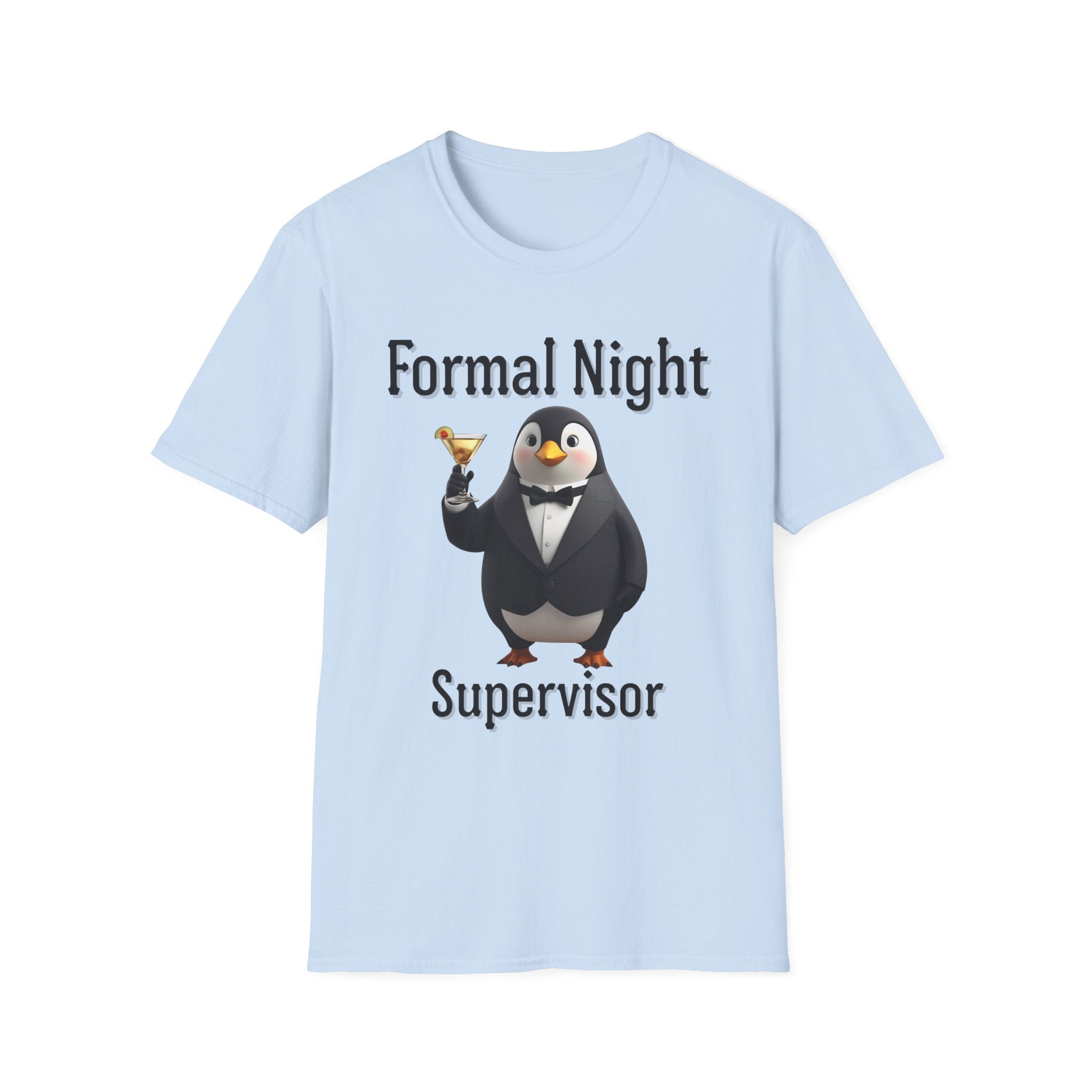 Penguin Formal Night Supervisor T-Shirt, Funny Party Tee, Gift for Hosts, Unisex Apparel, Casual Wear, Event Shirt, Animal Lover Gift