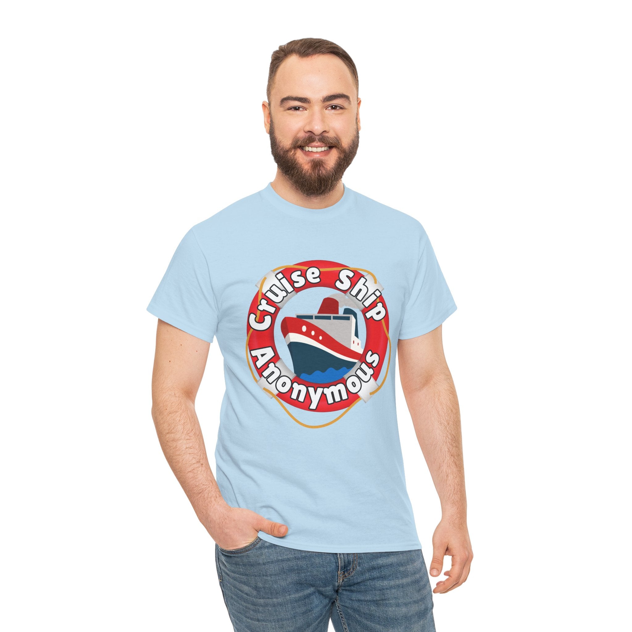 Cruise Ship Anonymous Tee - Fun Unisex Heavy Cotton T-Shirt, Perfect for Travel Lovers, Nautical Adventures, Summer Vacations