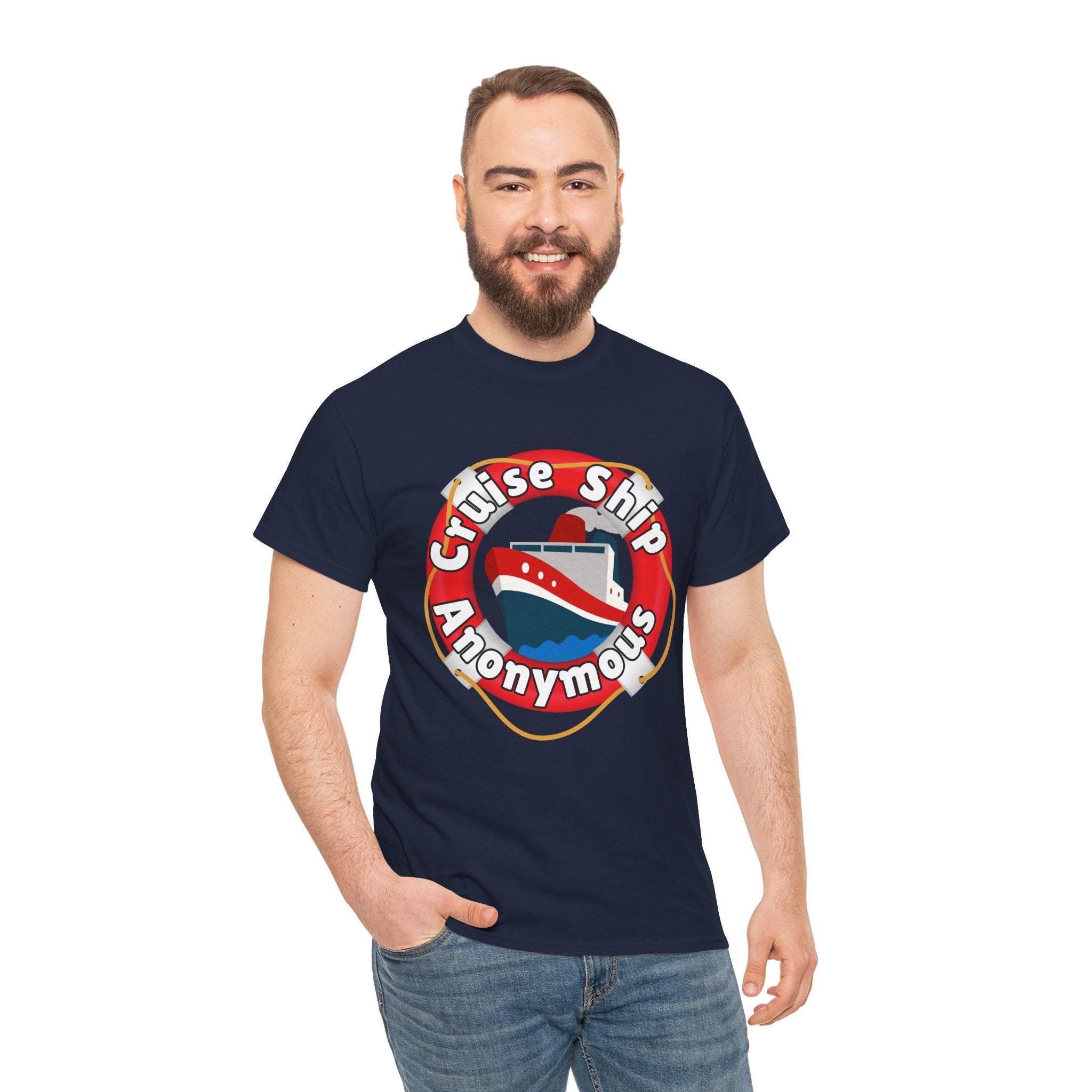 Cruise Ship Anonymous Tee - Fun Unisex Heavy Cotton T-Shirt, Perfect for Travel Lovers, Nautical Adventures, Summer Vacations