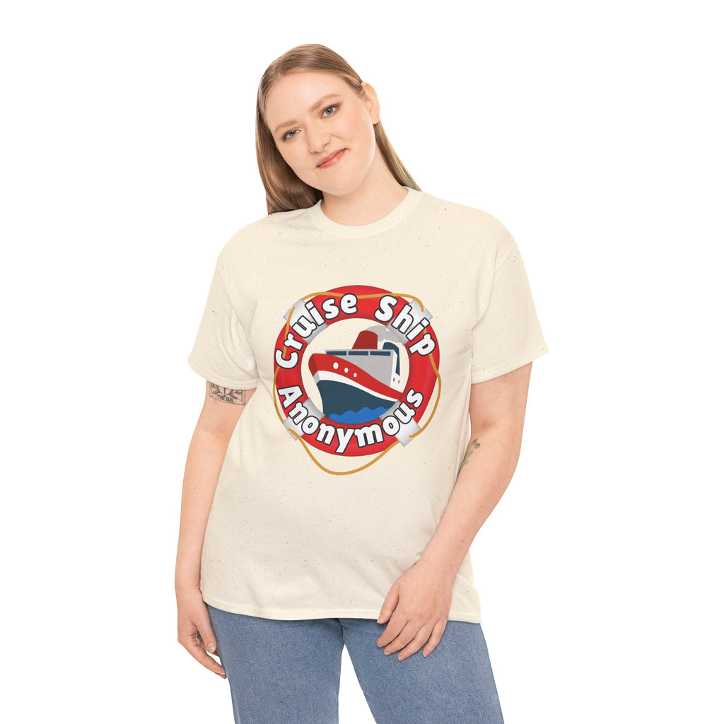 Cruise Ship Anonymous Tee - Fun Unisex Heavy Cotton T-Shirt, Perfect for Travel Lovers, Nautical Adventures, Summer Vacations