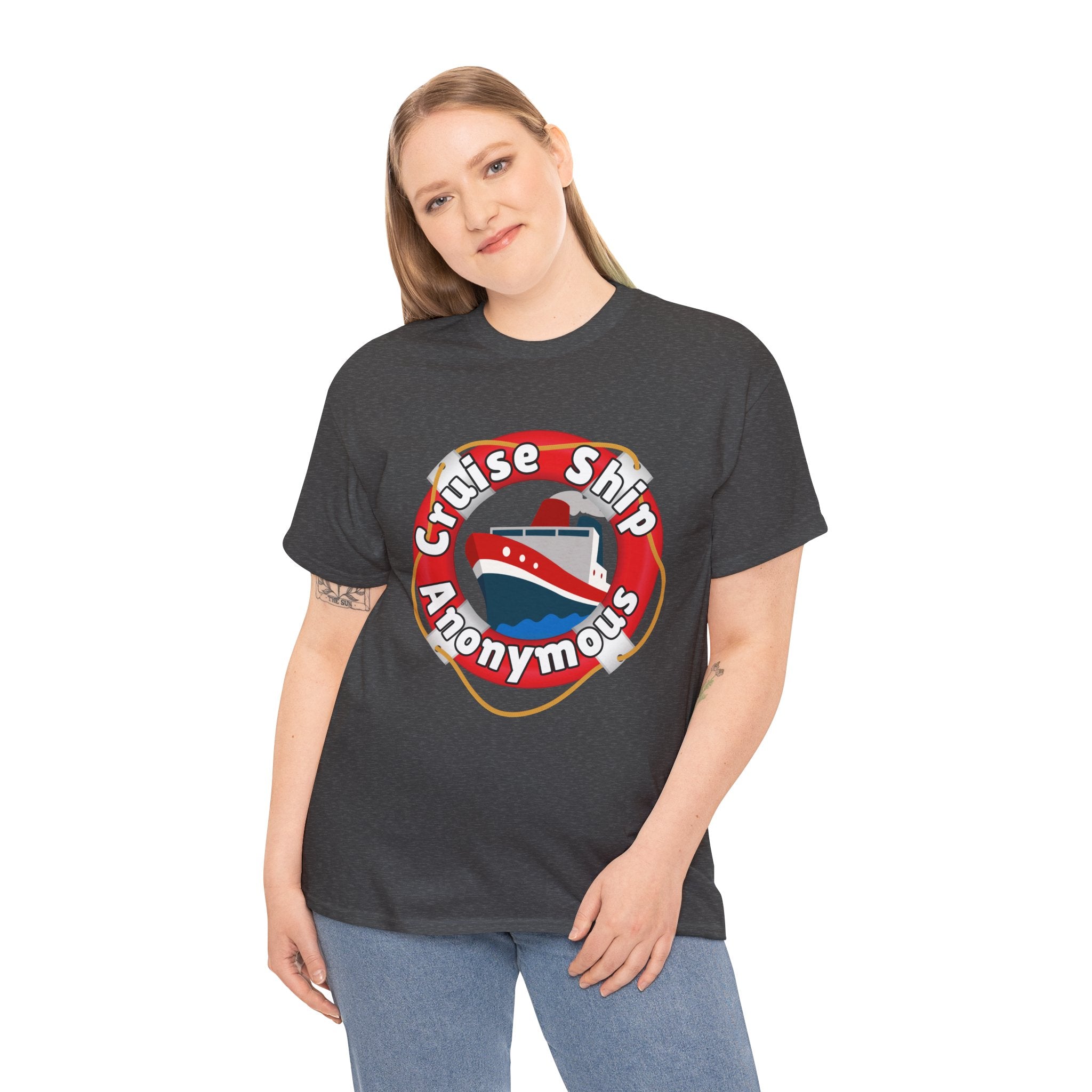Cruise Ship Anonymous Tee - Fun Unisex Heavy Cotton T-Shirt, Perfect for Travel Lovers, Nautical Adventures, Summer Vacations
