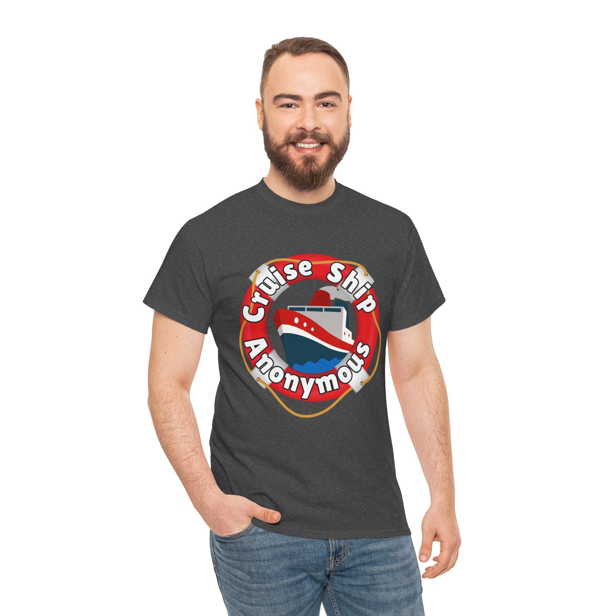 Cruise Ship Anonymous Tee - Fun Unisex Heavy Cotton T-Shirt, Perfect for Travel Lovers, Nautical Adventures, Summer Vacations