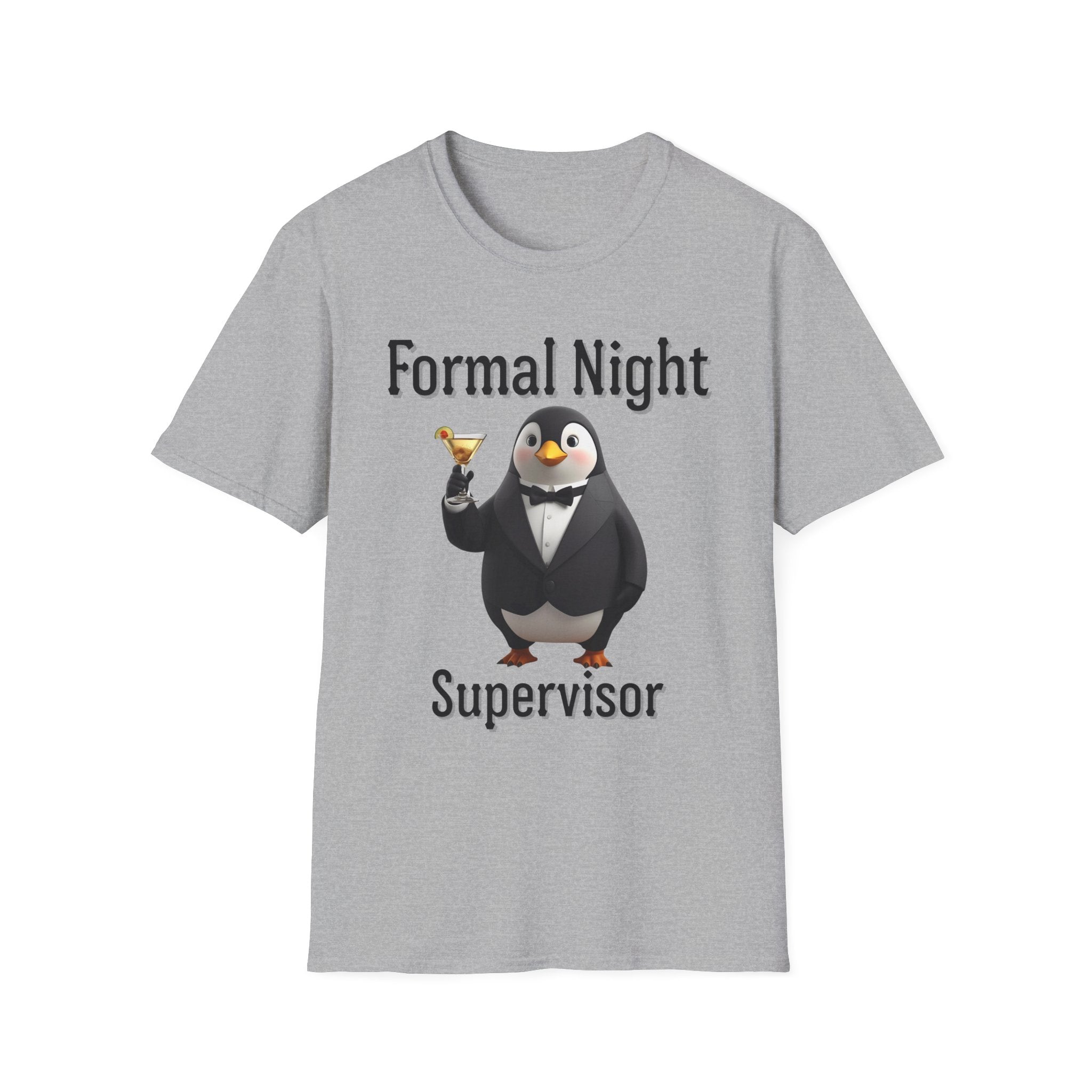 Penguin Formal Night Supervisor T-Shirt, Funny Party Tee, Gift for Hosts, Unisex Apparel, Casual Wear, Event Shirt, Animal Lover Gift