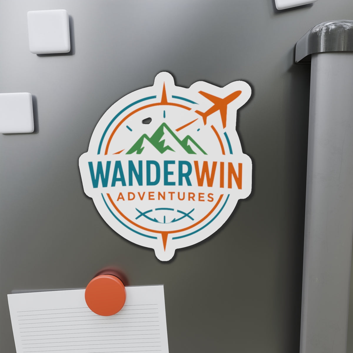 Adventure-Themed Die-Cut Magnet | WanderWin Travel Decor, Fun Fridge Magnet, Personalized Gift, Road Trip Souvenir, Home Office Decor
