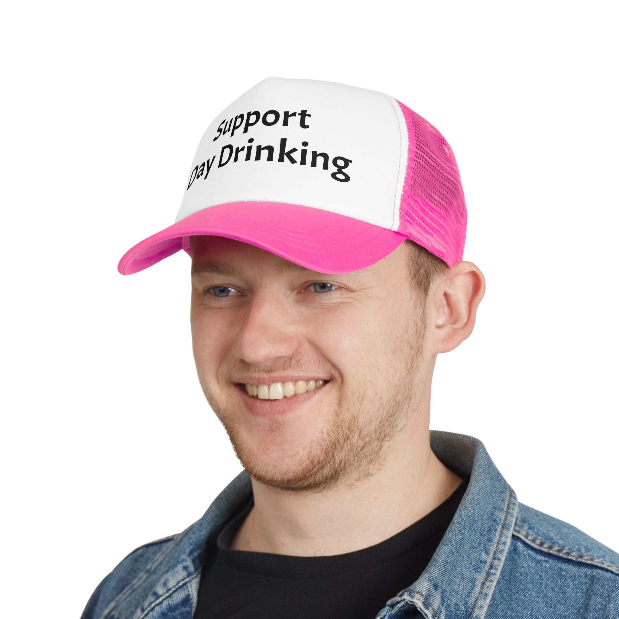 Support Day Drinking Mesh Cap, Trucker Hat for Outdoor Events, Funny Gift for Beer Lovers, Summer BBQ Accessory, Party Headwear