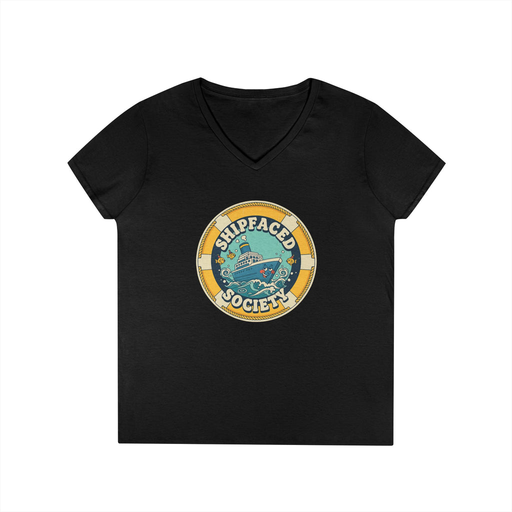 Shipfaced Society V-Neck Tee — Nautical Wine & Cruise Humor Shirt