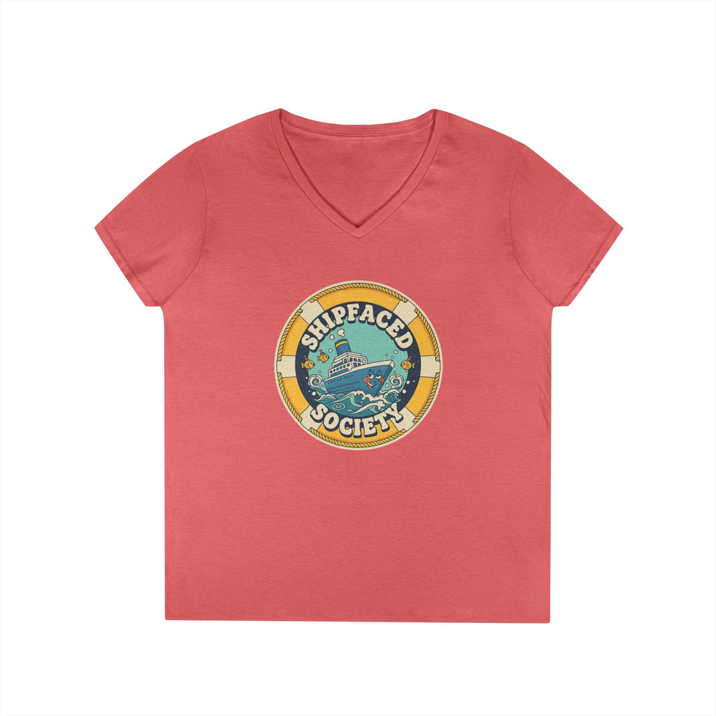 Shipfaced Society V-Neck Tee — Nautical Wine & Cruise Humor Shirt