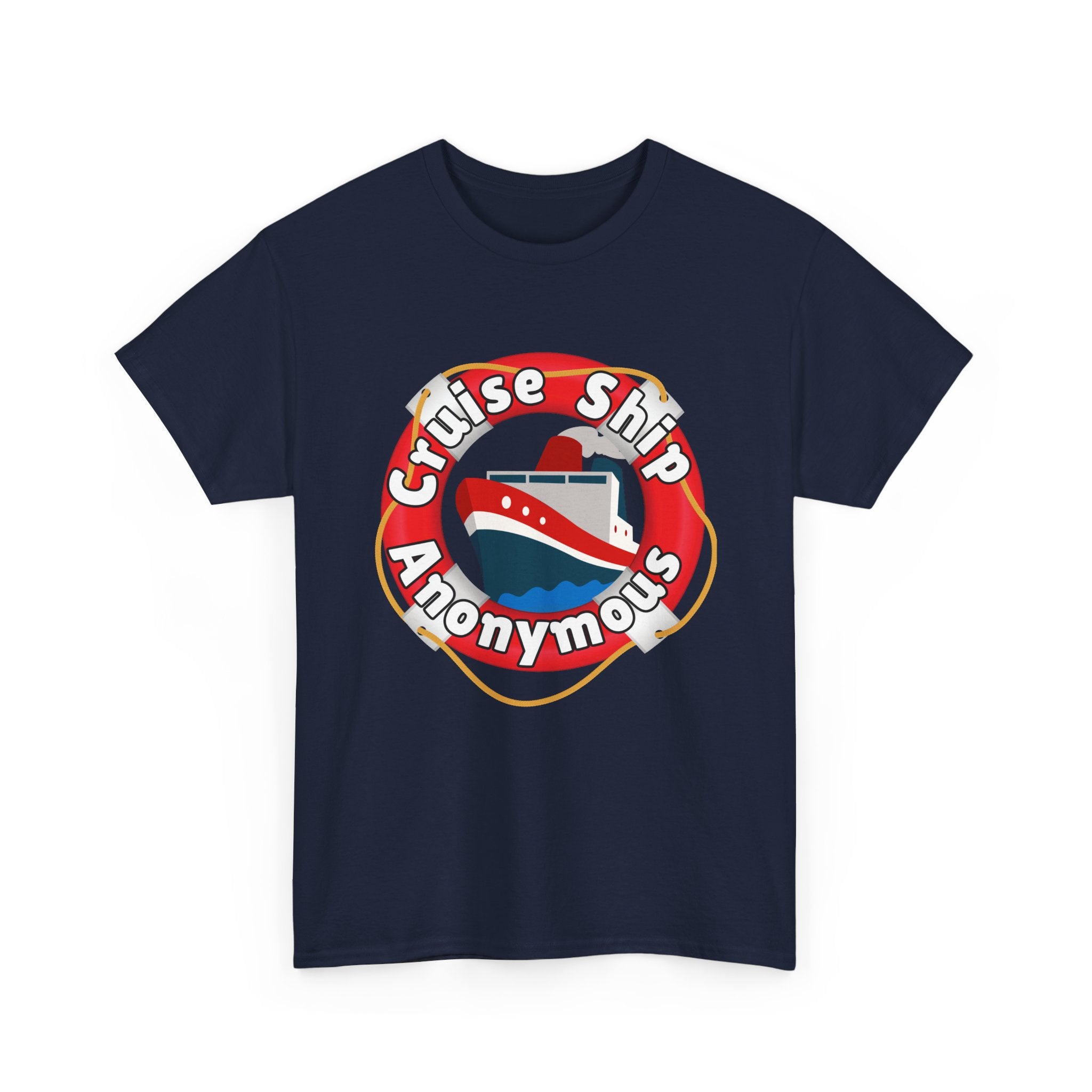 Cruise Ship Anonymous Tee - Fun Unisex Heavy Cotton T-Shirt, Perfect for Travel Lovers, Nautical Adventures, Summer Vacations