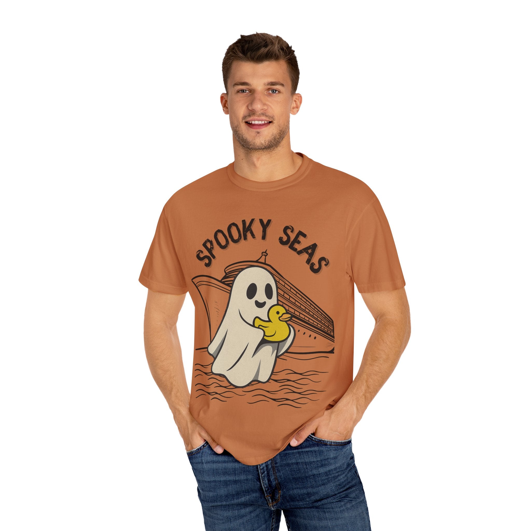 Spooky Seas T-Shirt, Halloween Shirt, Unisex Graphic Tee, Fun Ghost Design, Casual Wear, Gift for Every Occasion