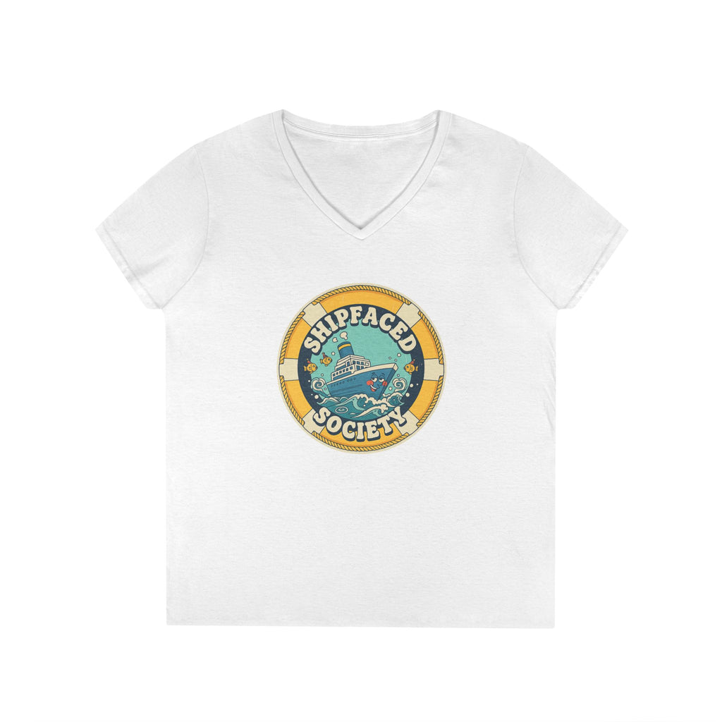 Shipfaced Society V-Neck Tee — Nautical Wine & Cruise Humor Shirt