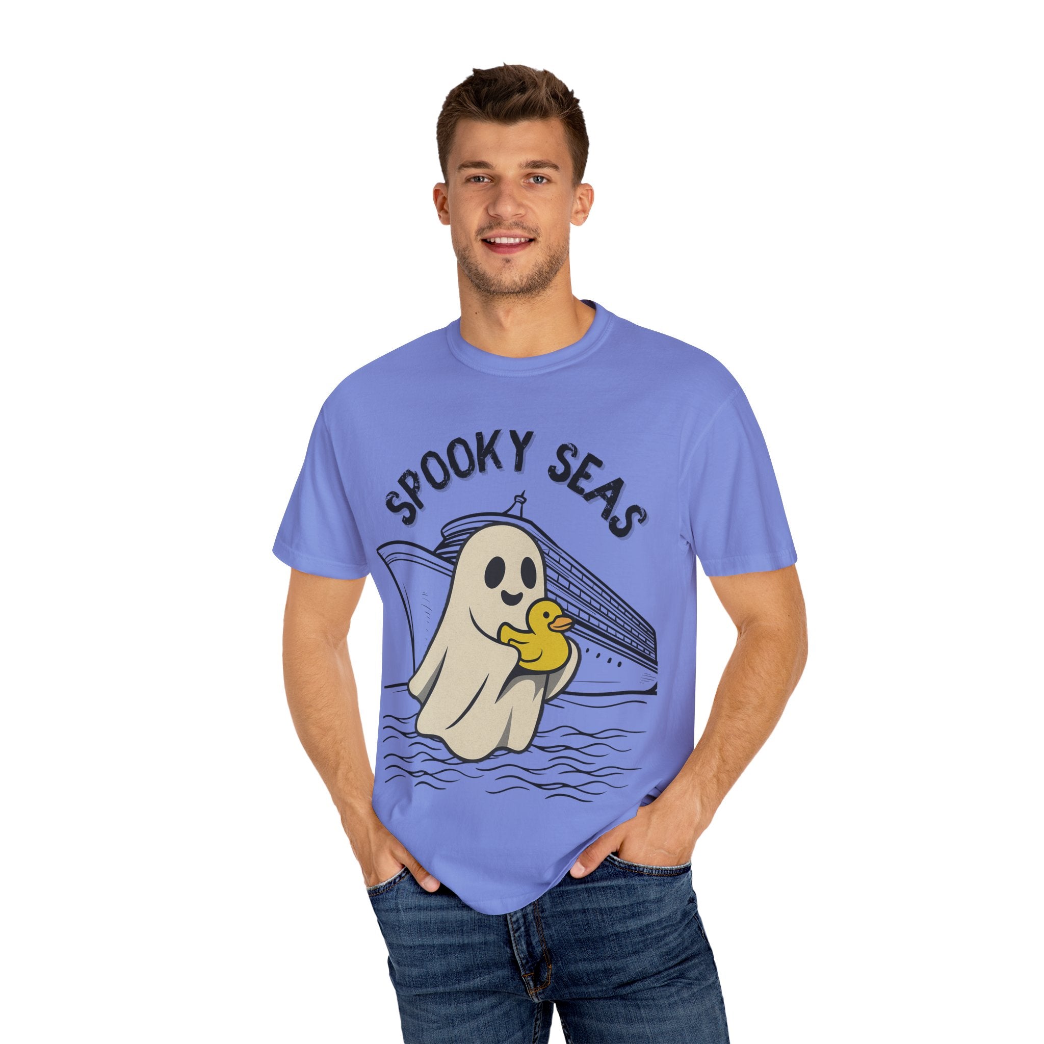 Spooky Seas T-Shirt, Halloween Shirt, Unisex Graphic Tee, Fun Ghost Design, Casual Wear, Gift for Every Occasion