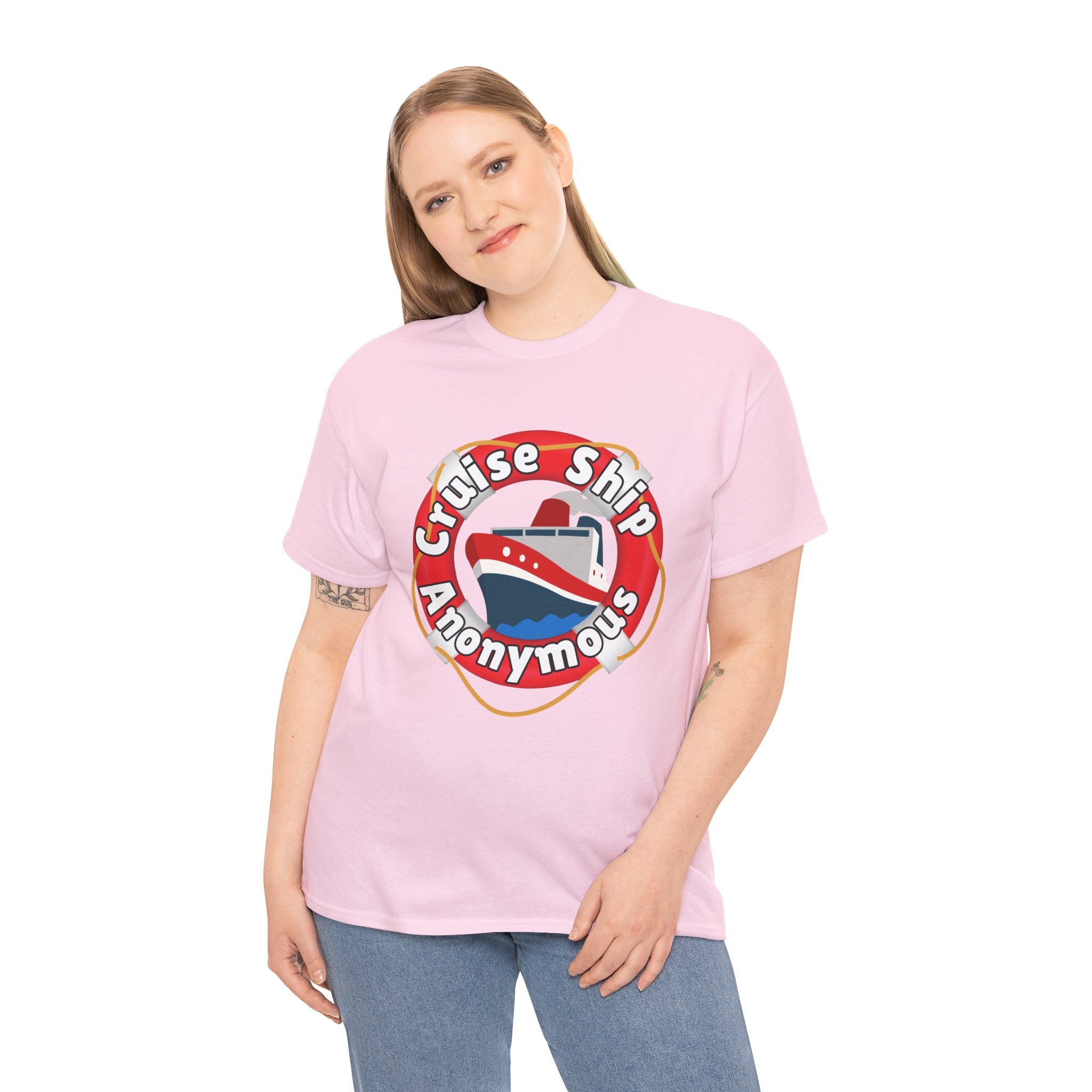 Cruise Ship Anonymous Tee - Fun Unisex Heavy Cotton T-Shirt, Perfect for Travel Lovers, Nautical Adventures, Summer Vacations