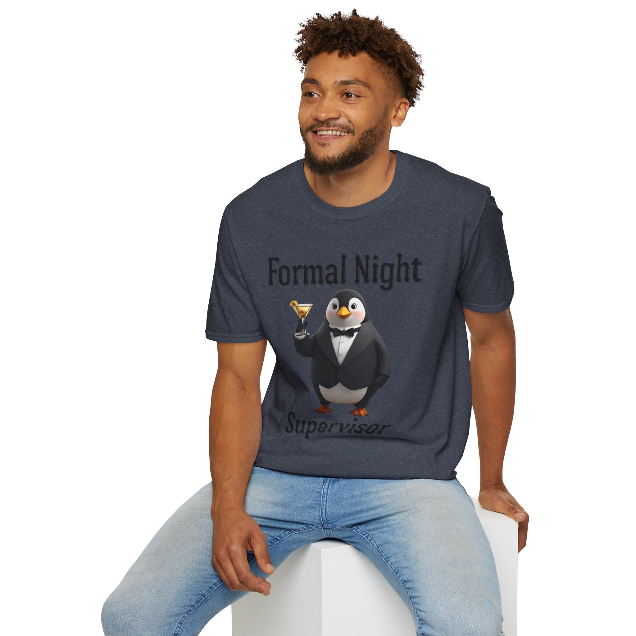 Penguin Formal Night Supervisor T-Shirt, Funny Party Tee, Gift for Hosts, Unisex Apparel, Casual Wear, Event Shirt, Animal Lover Gift