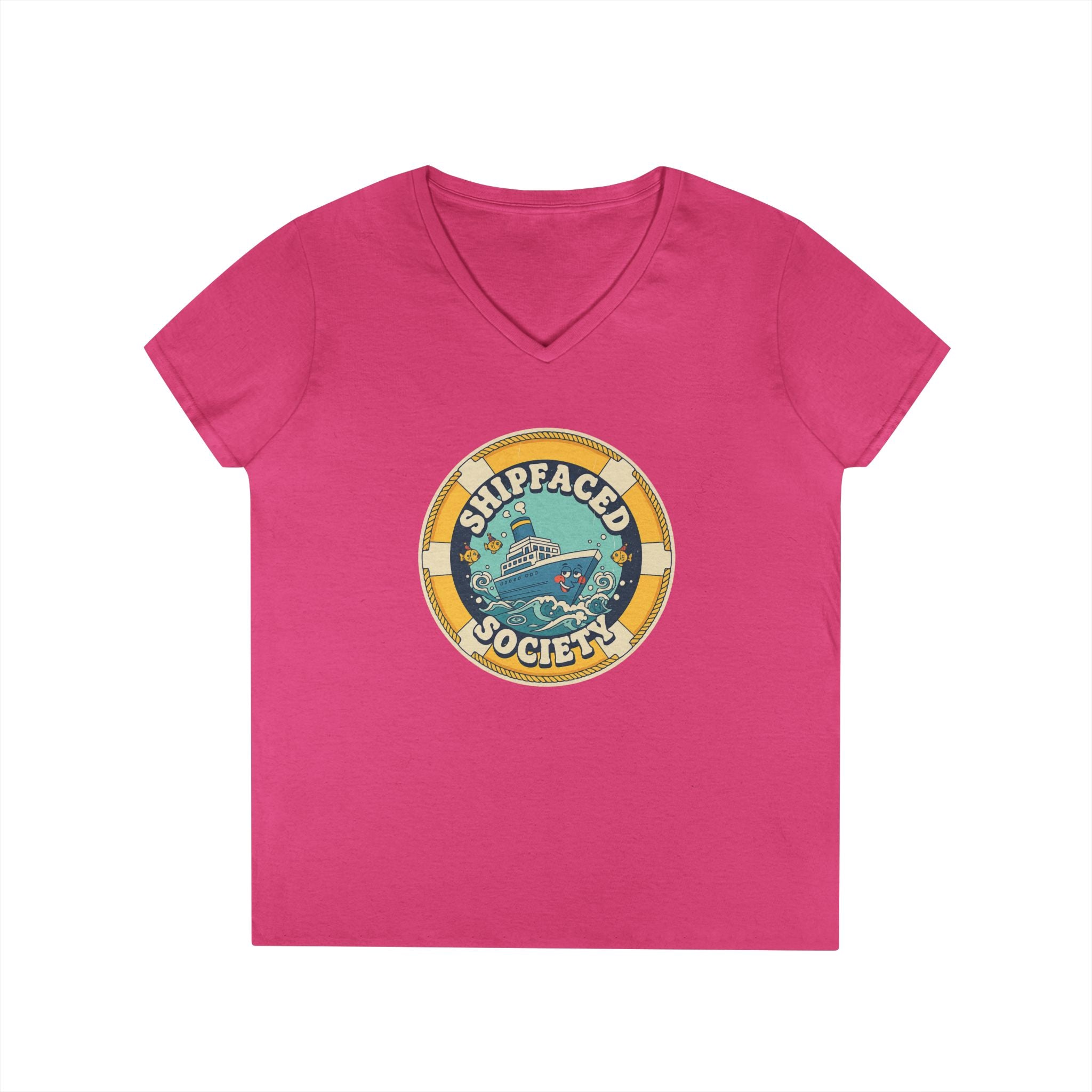 Shipfaced Society V-Neck Tee — Nautical Wine & Cruise Humor Shirt