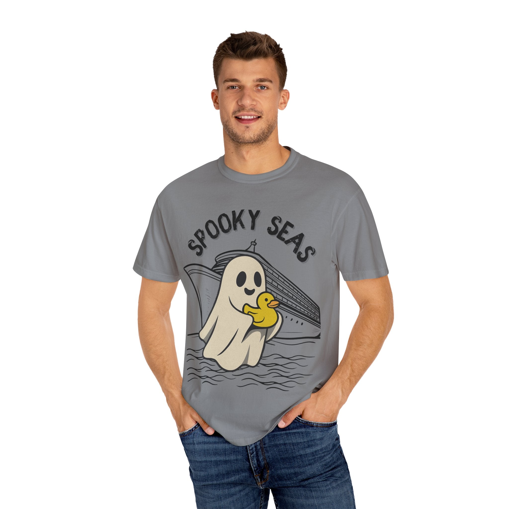 Spooky Seas T-Shirt, Halloween Shirt, Unisex Graphic Tee, Fun Ghost Design, Casual Wear, Gift for Every Occasion