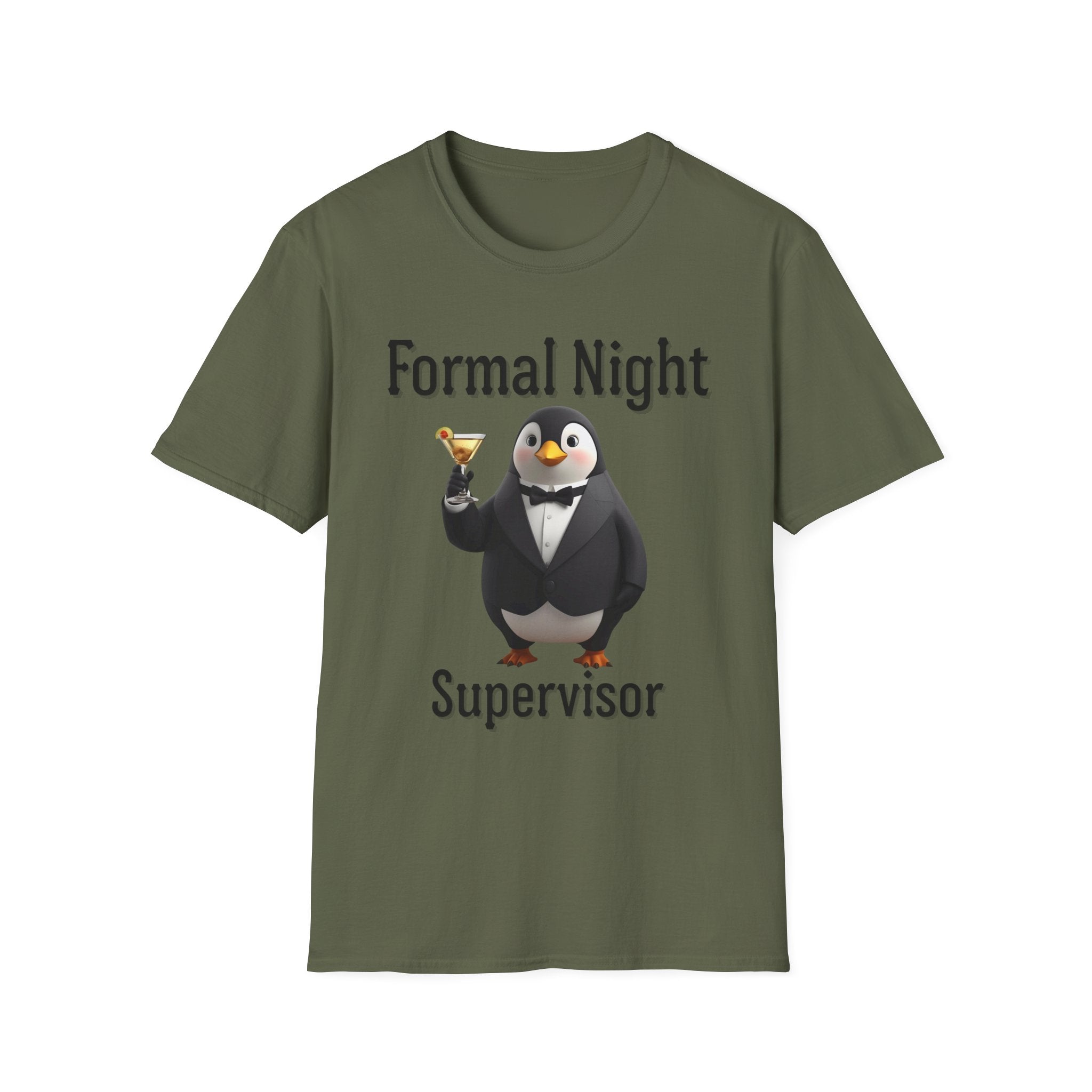 Penguin Formal Night Supervisor T-Shirt, Funny Party Tee, Gift for Hosts, Unisex Apparel, Casual Wear, Event Shirt, Animal Lover Gift