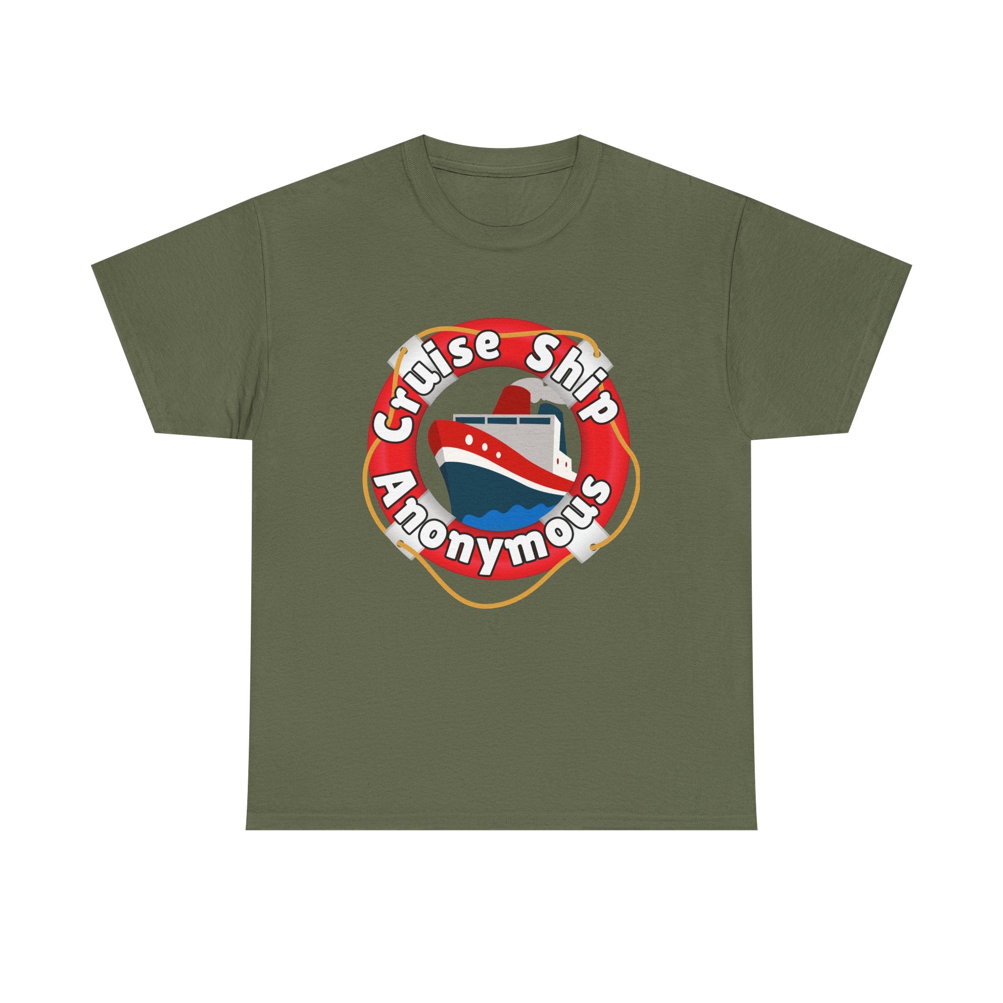 Cruise Ship Anonymous Tee - Fun Unisex Heavy Cotton T-Shirt, Perfect for Travel Lovers, Nautical Adventures, Summer Vacations