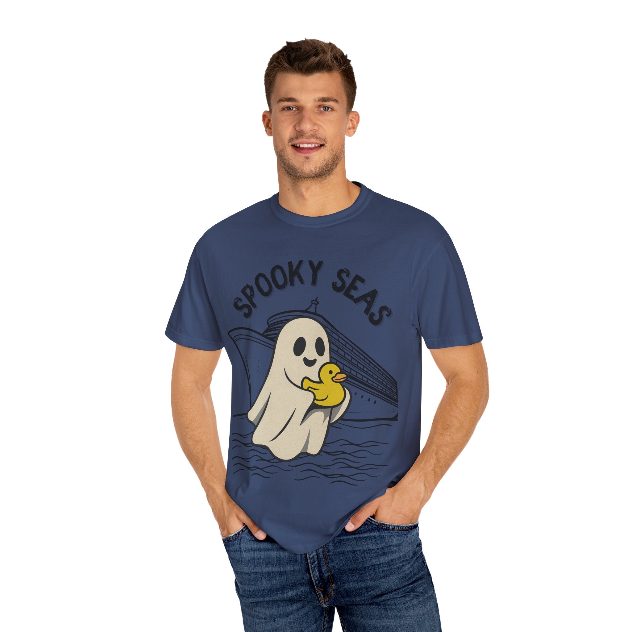 Spooky Seas T-Shirt, Halloween Shirt, Unisex Graphic Tee, Fun Ghost Design, Casual Wear, Gift for Every Occasion