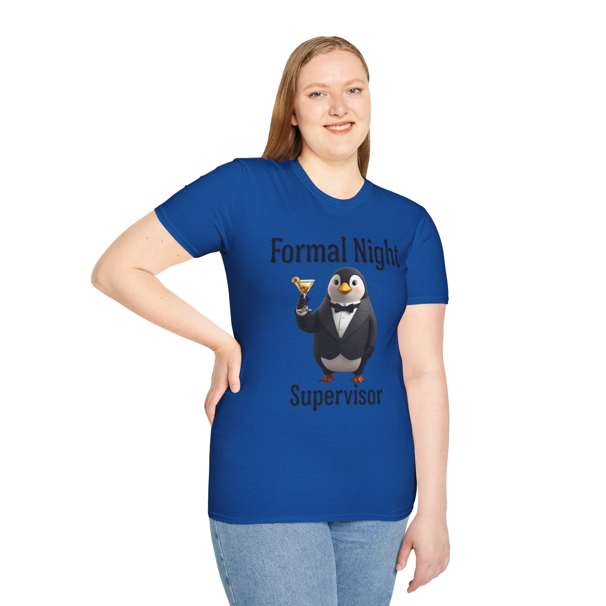 Penguin Formal Night Supervisor T-Shirt, Funny Party Tee, Gift for Hosts, Unisex Apparel, Casual Wear, Event Shirt, Animal Lover Gift