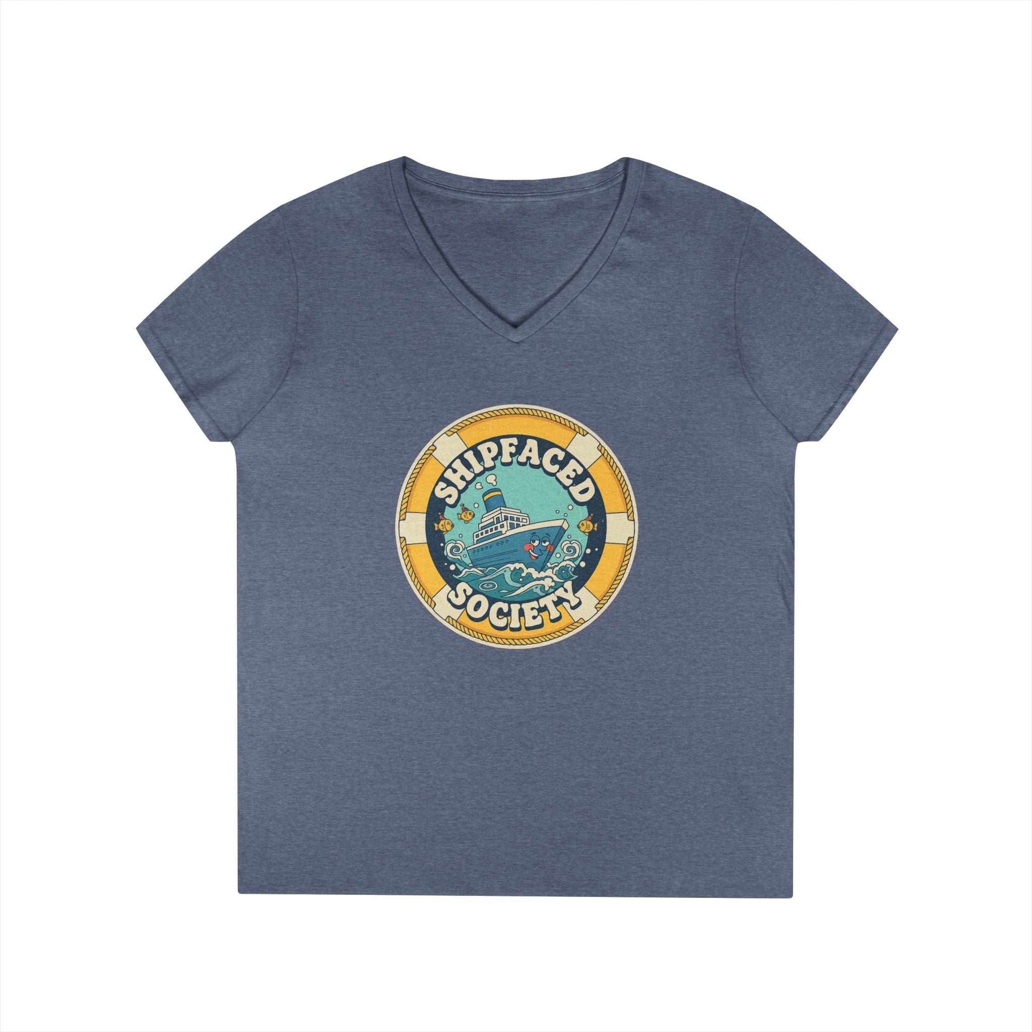 Shipfaced Society V-Neck Tee — Nautical Wine & Cruise Humor Shirt