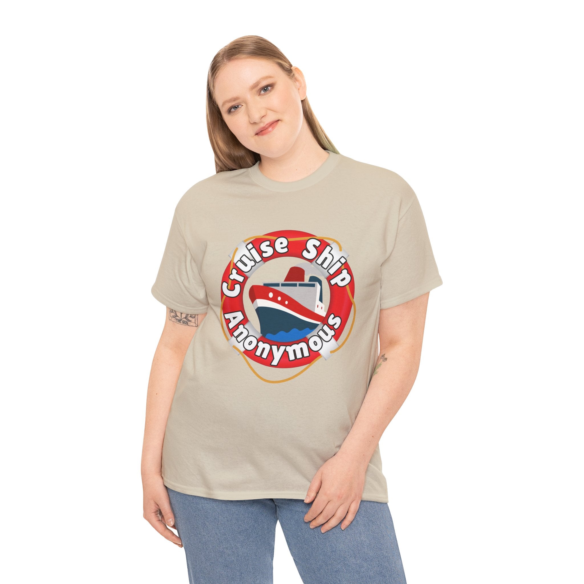 Cruise Ship Anonymous Tee - Fun Unisex Heavy Cotton T-Shirt, Perfect for Travel Lovers, Nautical Adventures, Summer Vacations
