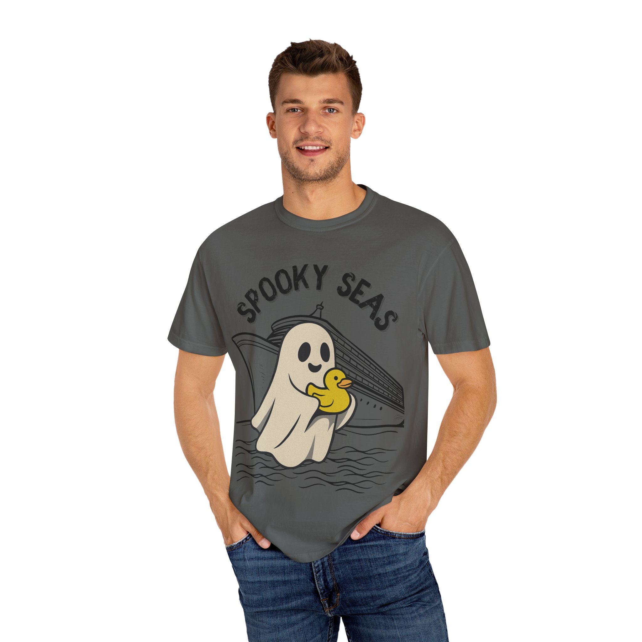 Spooky Seas T-Shirt, Halloween Shirt, Unisex Graphic Tee, Fun Ghost Design, Casual Wear, Gift for Every Occasion