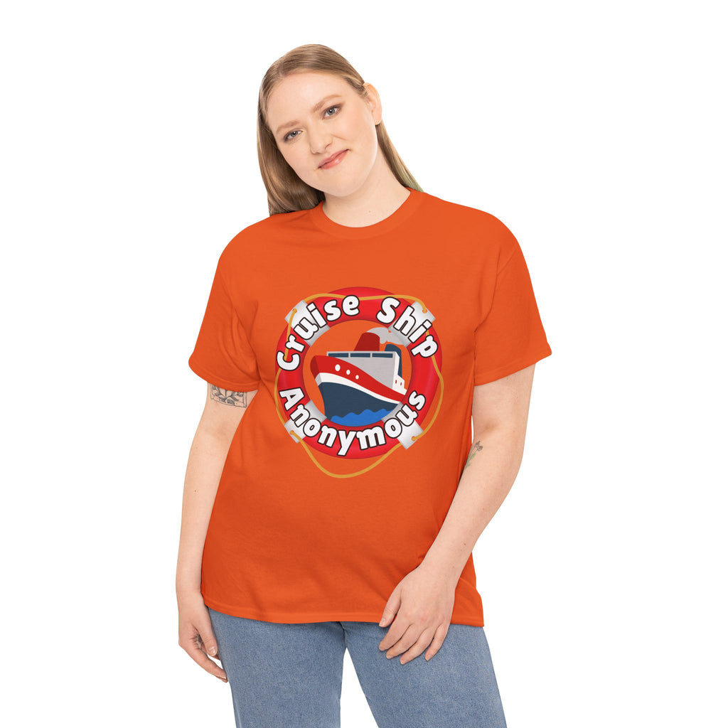 Cruise Ship Anonymous Tee - Fun Unisex Heavy Cotton T-Shirt, Perfect for Travel Lovers, Nautical Adventures, Summer Vacations