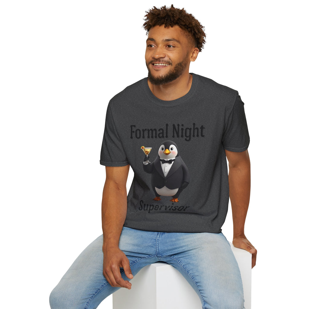 Penguin Formal Night Supervisor T-Shirt, Funny Party Tee, Gift for Hosts, Unisex Apparel, Casual Wear, Event Shirt, Animal Lover Gift