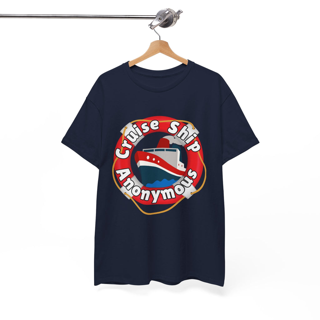 Cruise Ship Anonymous Tee - Fun Unisex Heavy Cotton T-Shirt, Perfect for Travel Lovers, Nautical Adventures, Summer Vacations
