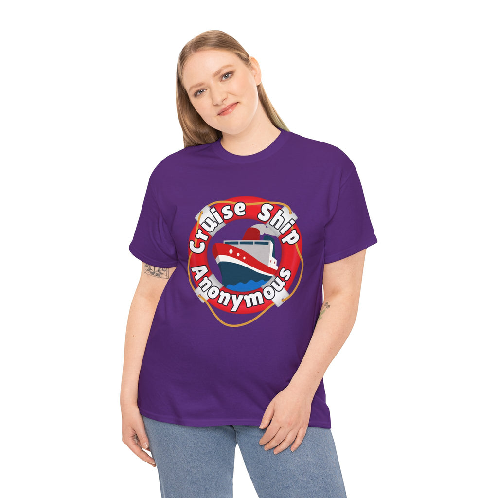 Cruise Ship Anonymous Tee - Fun Unisex Heavy Cotton T-Shirt, Perfect for Travel Lovers, Nautical Adventures, Summer Vacations