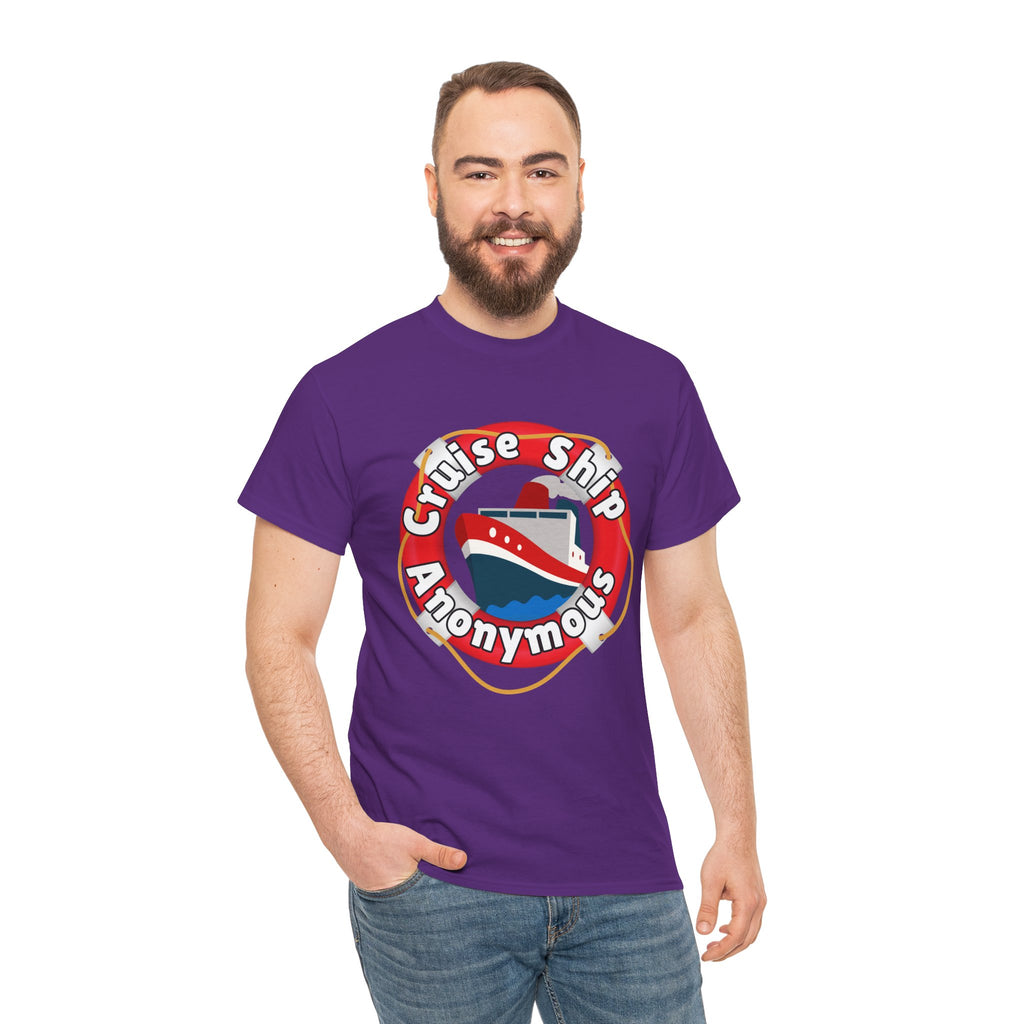 Cruise Ship Anonymous Tee - Fun Unisex Heavy Cotton T-Shirt, Perfect for Travel Lovers, Nautical Adventures, Summer Vacations