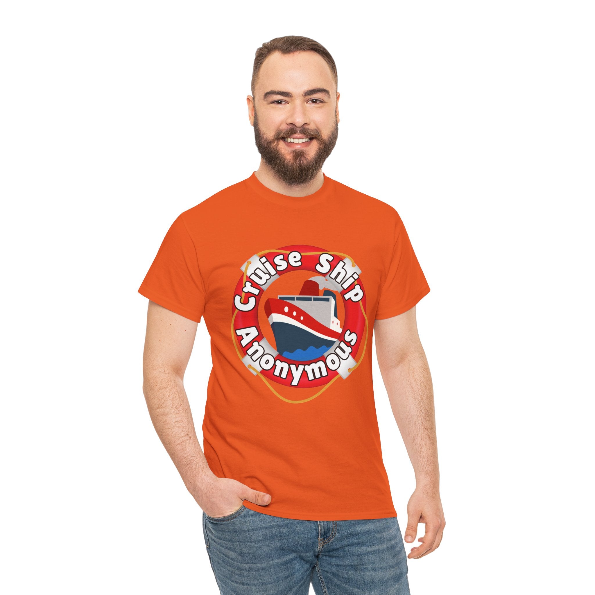 Cruise Ship Anonymous Tee - Fun Unisex Heavy Cotton T-Shirt, Perfect for Travel Lovers, Nautical Adventures, Summer Vacations