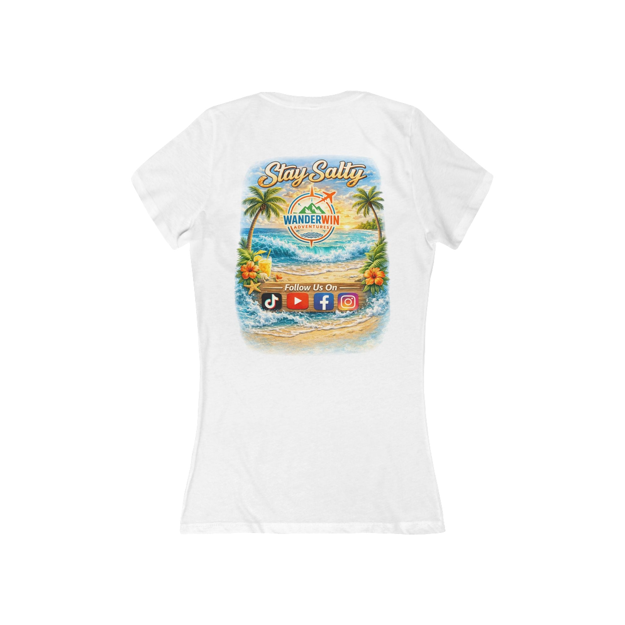 Stay Salty Beach V-Neck Tee — Women's Tropical Surf Graphic Shirt