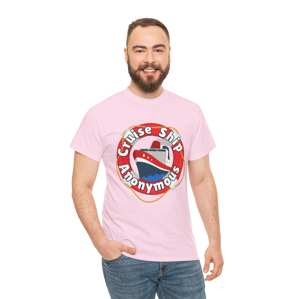 Cruise Ship Anonymous Tee - Fun Unisex Heavy Cotton T-Shirt, Perfect for Travel Lovers, Nautical Adventures, Summer Vacations