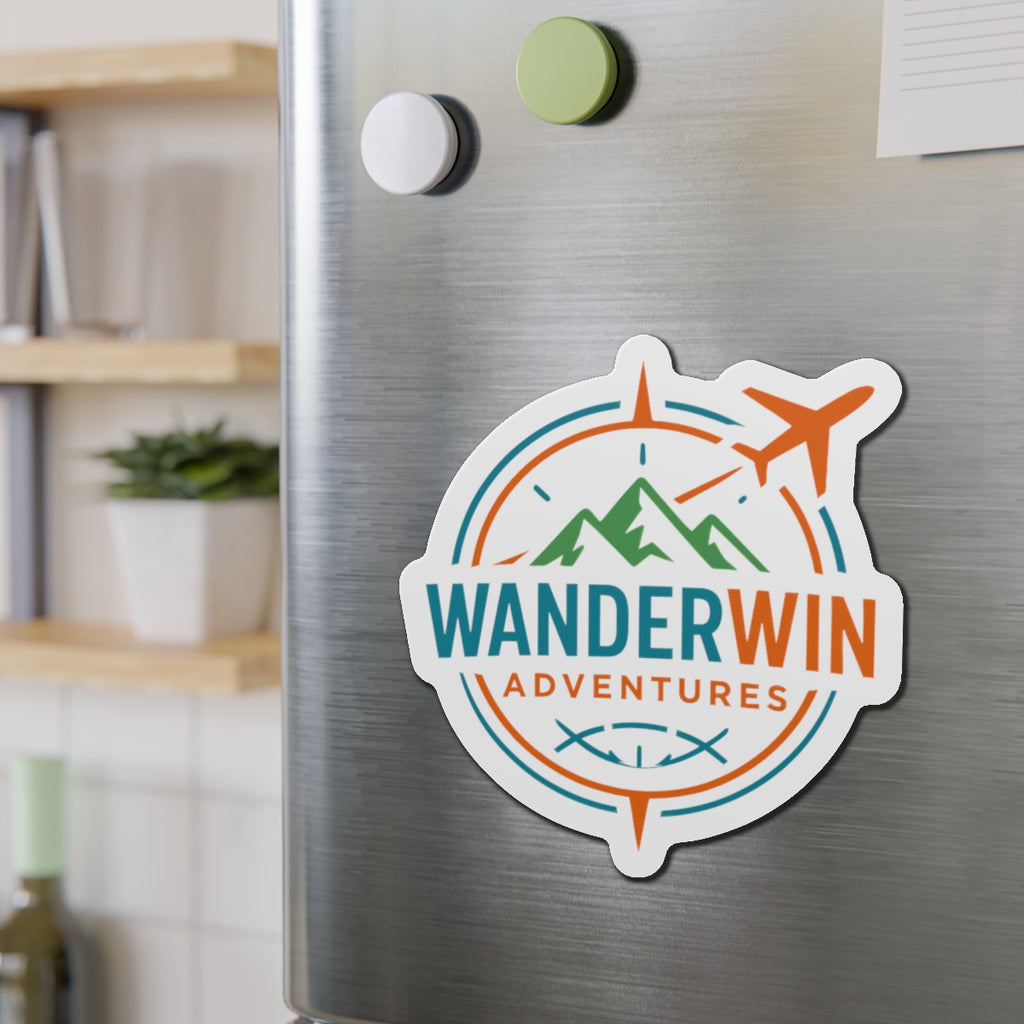 Adventure-Themed Die-Cut Magnet | WanderWin Travel Decor, Fun Fridge Magnet, Personalized Gift, Road Trip Souvenir, Home Office Decor