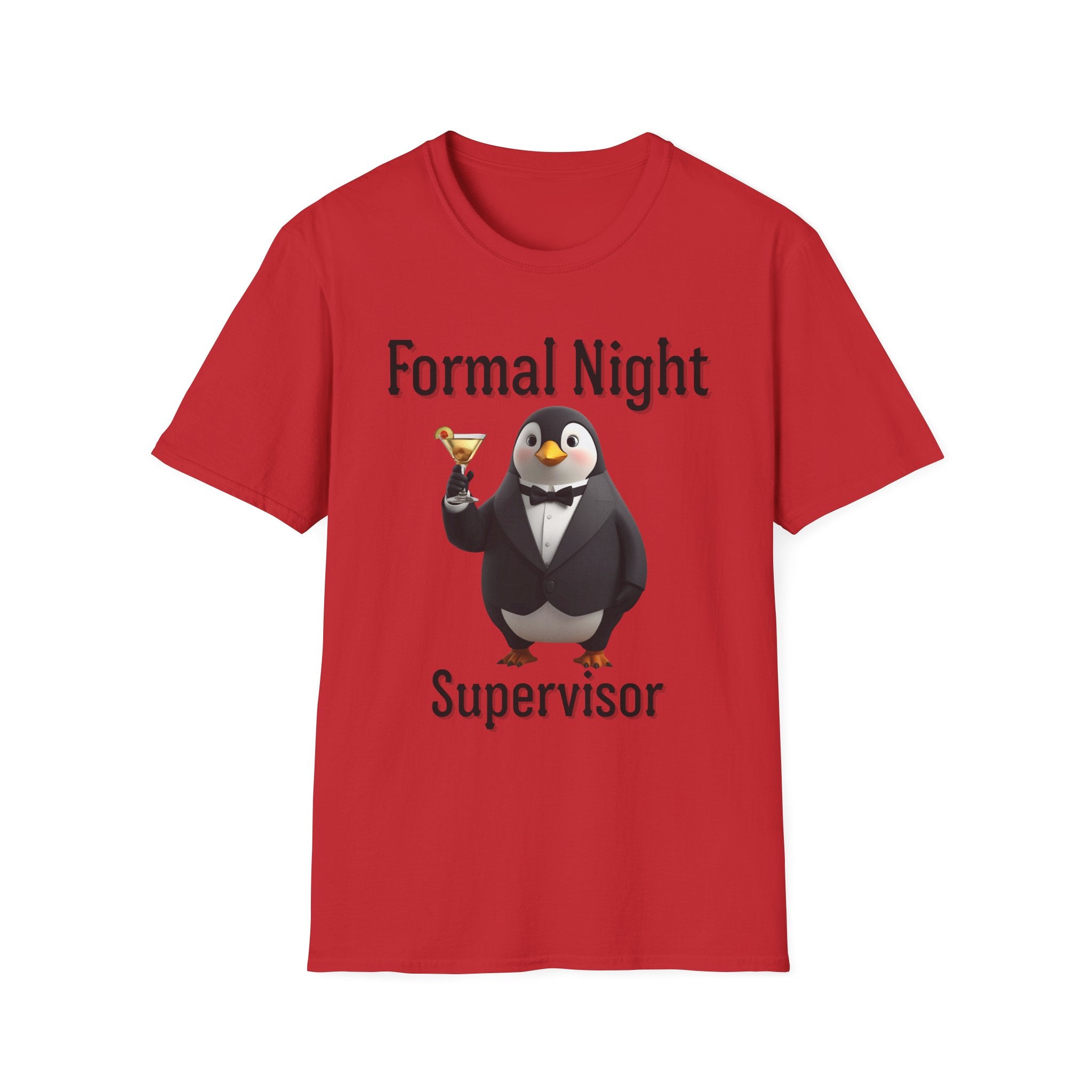 Penguin Formal Night Supervisor T-Shirt, Funny Party Tee, Gift for Hosts, Unisex Apparel, Casual Wear, Event Shirt, Animal Lover Gift