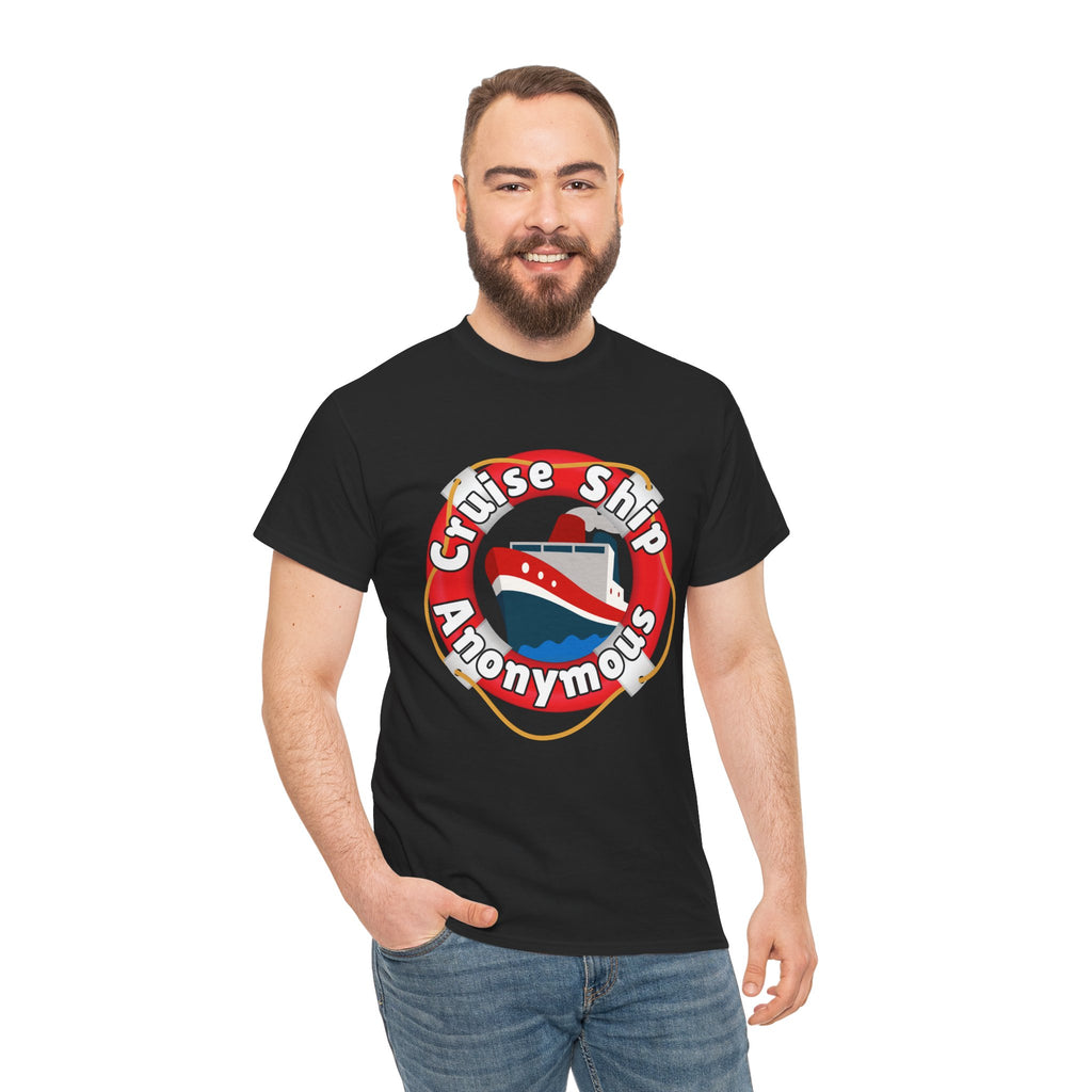 Cruise Ship Anonymous Tee - Fun Unisex Heavy Cotton T-Shirt, Perfect for Travel Lovers, Nautical Adventures, Summer Vacations