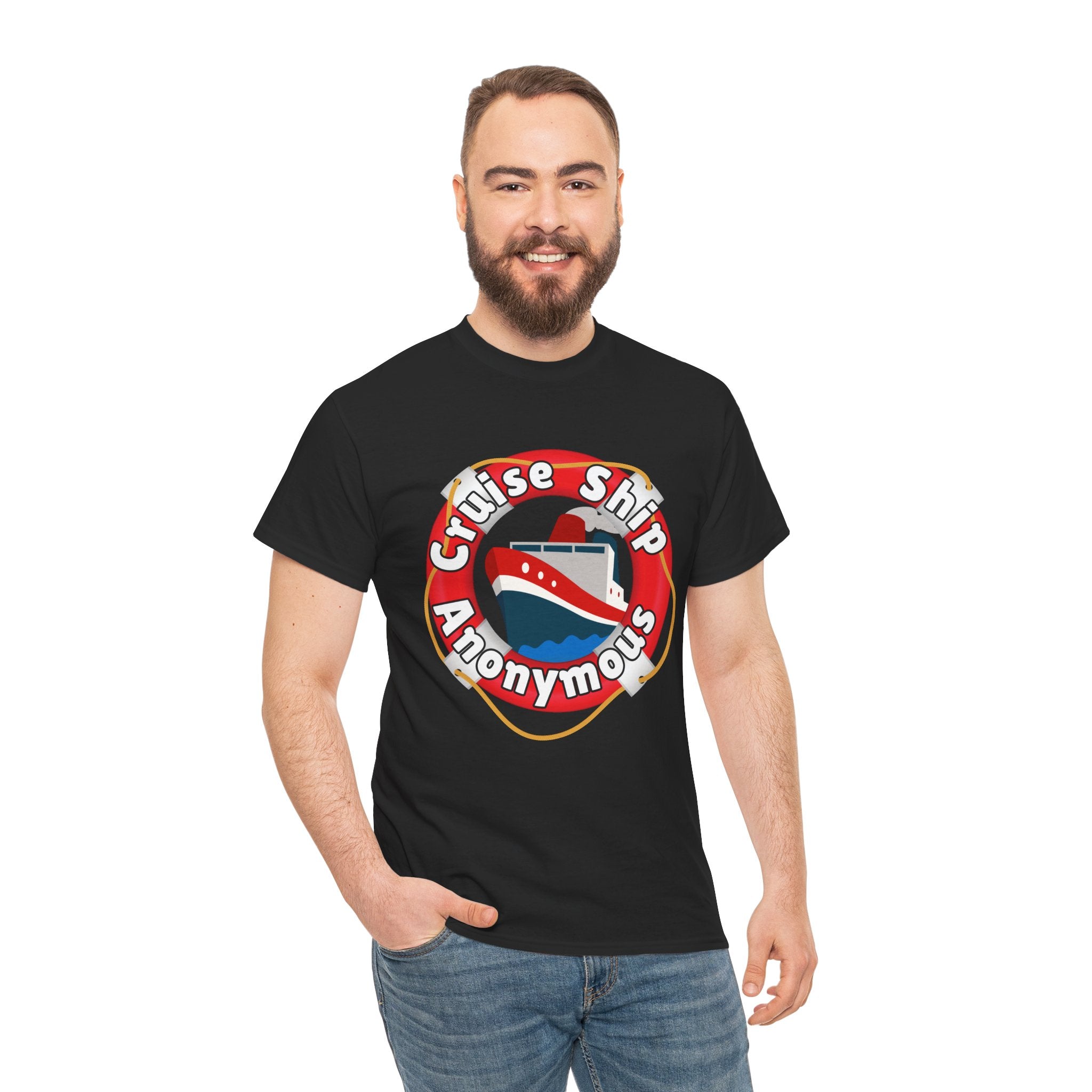 Cruise Ship Anonymous Tee - Fun Unisex Heavy Cotton T-Shirt, Perfect for Travel Lovers, Nautical Adventures, Summer Vacations