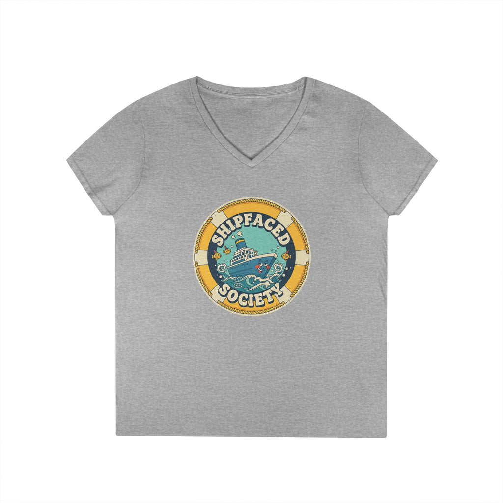 Shipfaced Society V-Neck Tee — Nautical Wine & Cruise Humor Shirt