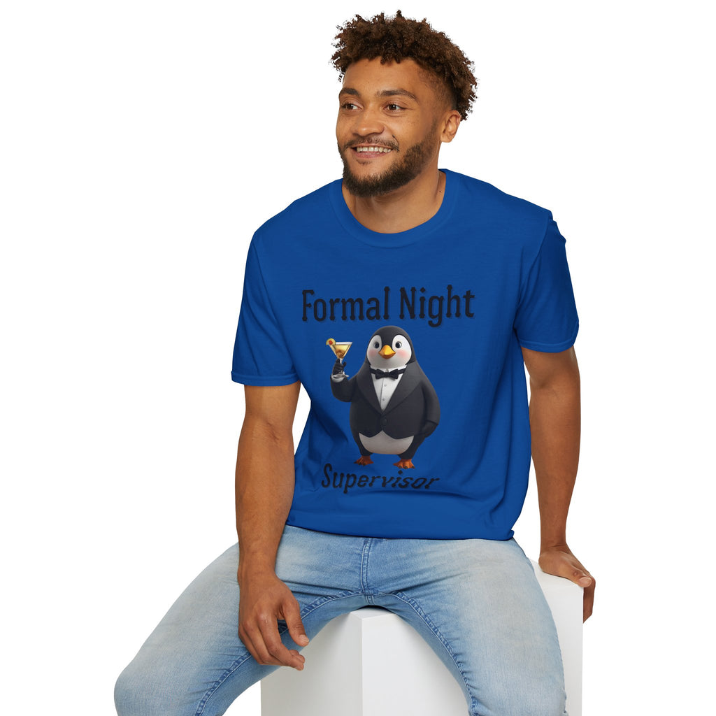 Penguin Formal Night Supervisor T-Shirt, Funny Party Tee, Gift for Hosts, Unisex Apparel, Casual Wear, Event Shirt, Animal Lover Gift