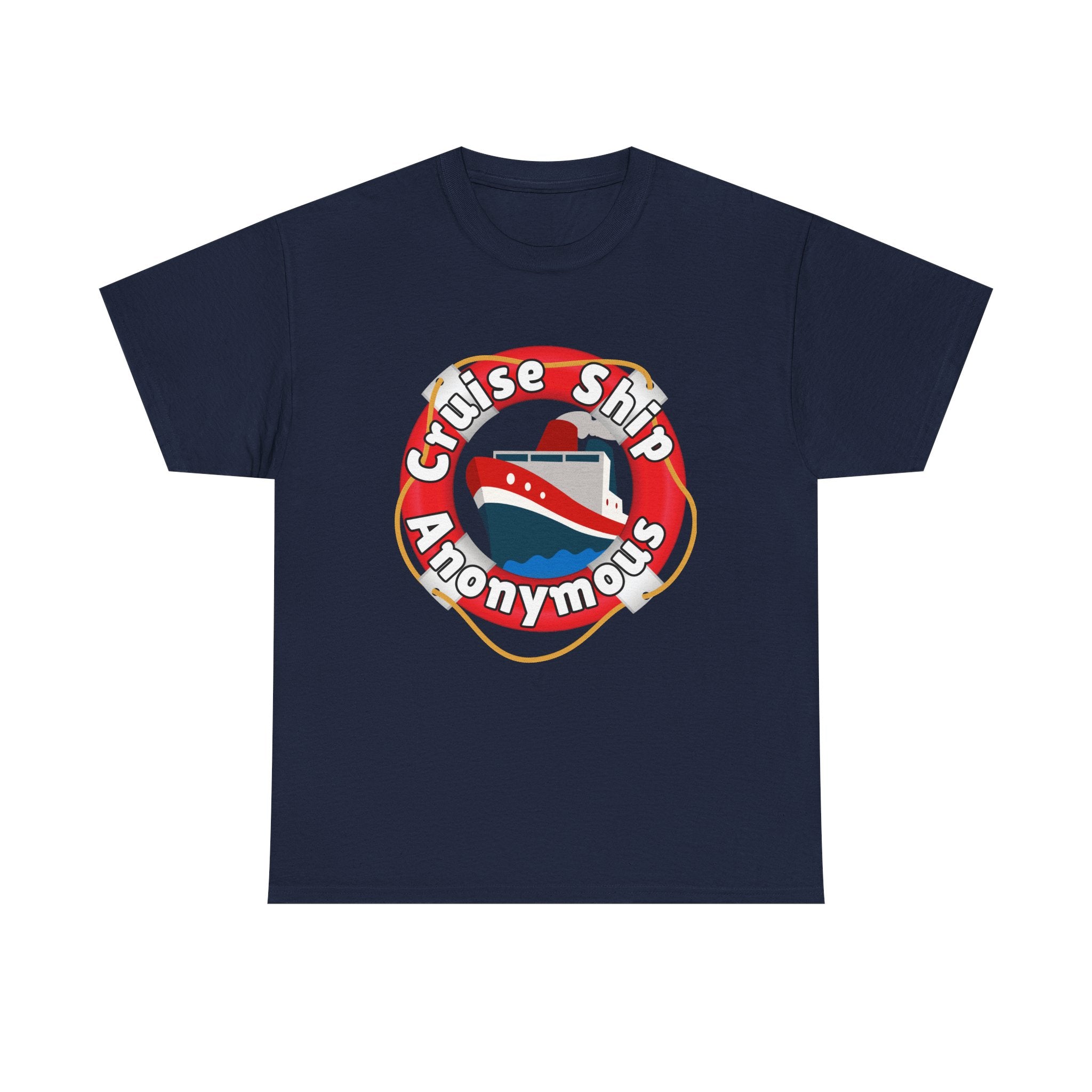Cruise Ship Anonymous Tee - Fun Unisex Heavy Cotton T-Shirt, Perfect for Travel Lovers, Nautical Adventures, Summer Vacations