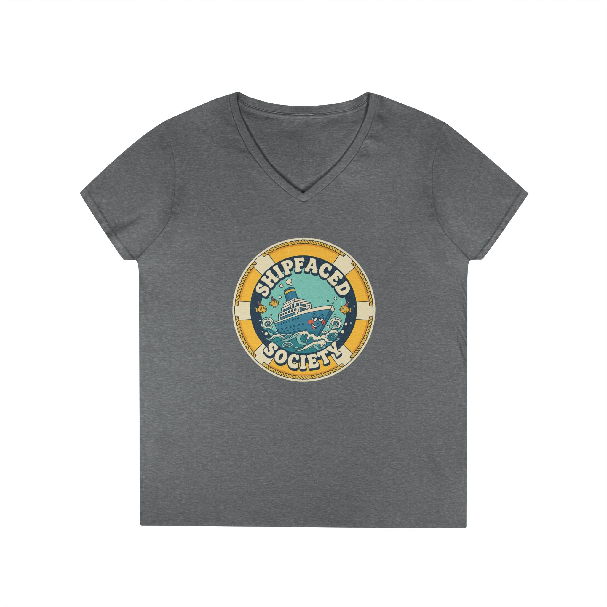 Shipfaced Society V-Neck Tee — Nautical Wine & Cruise Humor Shirt