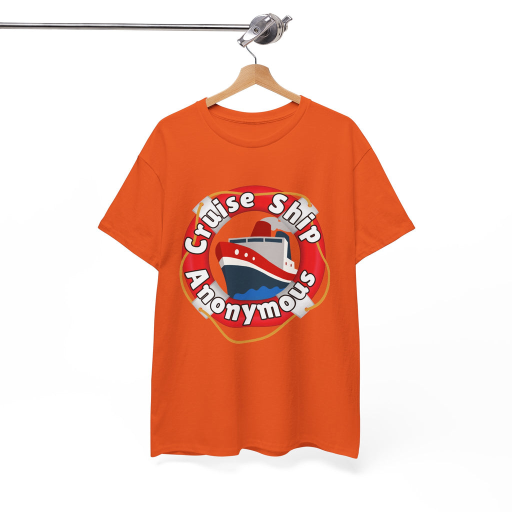 Cruise Ship Anonymous Tee - Fun Unisex Heavy Cotton T-Shirt, Perfect for Travel Lovers, Nautical Adventures, Summer Vacations