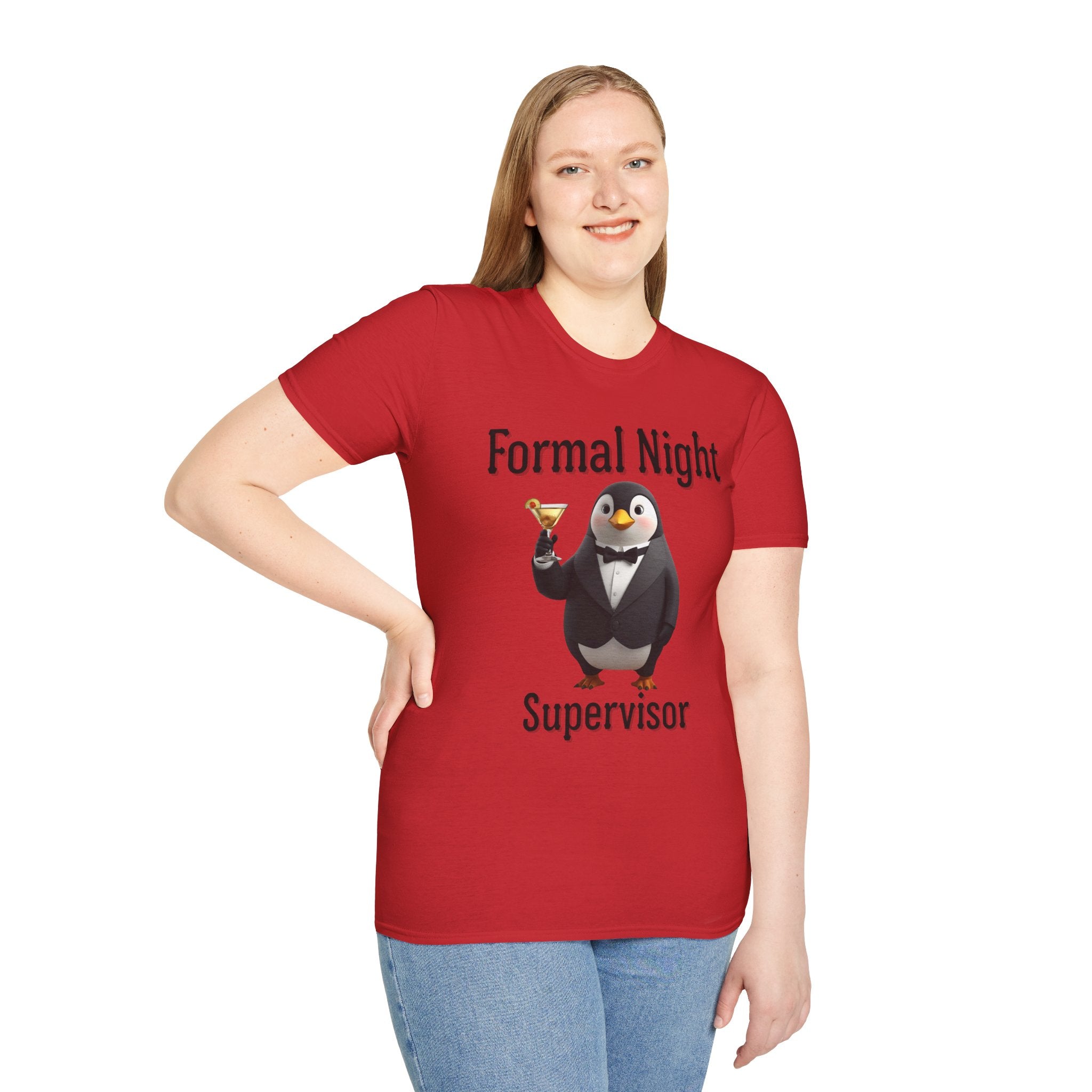 Penguin Formal Night Supervisor T-Shirt, Funny Party Tee, Gift for Hosts, Unisex Apparel, Casual Wear, Event Shirt, Animal Lover Gift