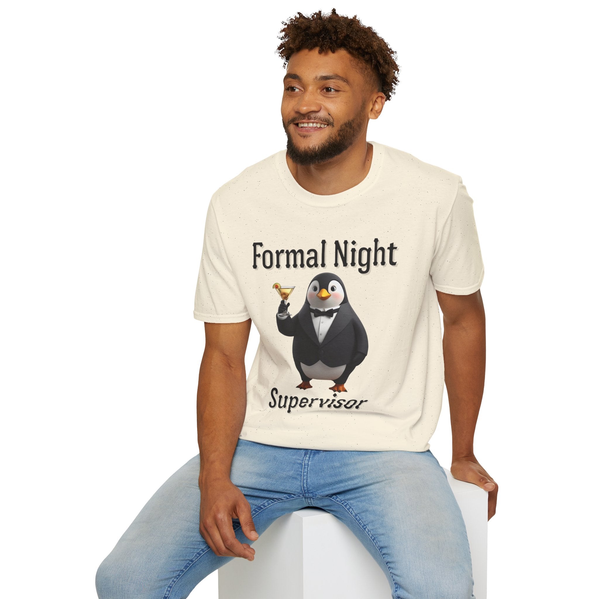 Penguin Formal Night Supervisor T-Shirt, Funny Party Tee, Gift for Hosts, Unisex Apparel, Casual Wear, Event Shirt, Animal Lover Gift