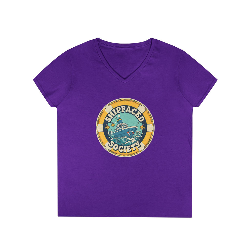 Shipfaced Society V-Neck Tee — Nautical Wine & Cruise Humor Shirt