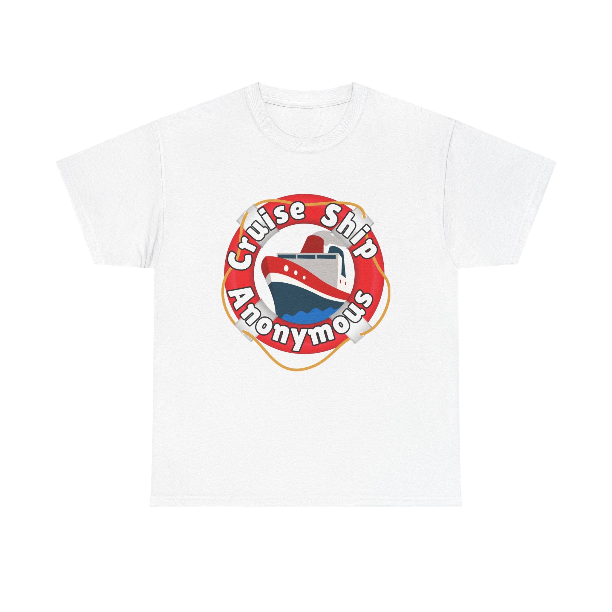 Cruise Ship Anonymous Tee - Fun Unisex Heavy Cotton T-Shirt, Perfect for Travel Lovers, Nautical Adventures, Summer Vacations