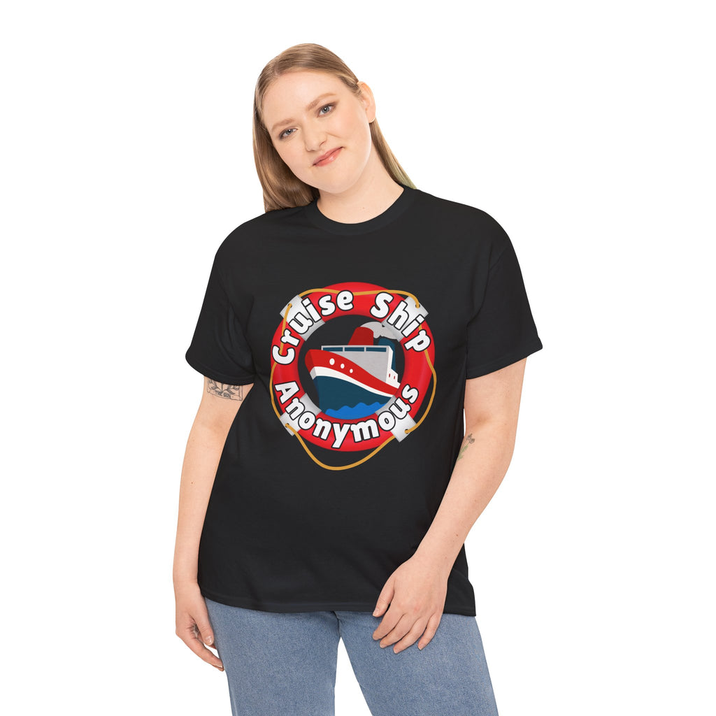 Cruise Ship Anonymous Tee - Fun Unisex Heavy Cotton T-Shirt, Perfect for Travel Lovers, Nautical Adventures, Summer Vacations
