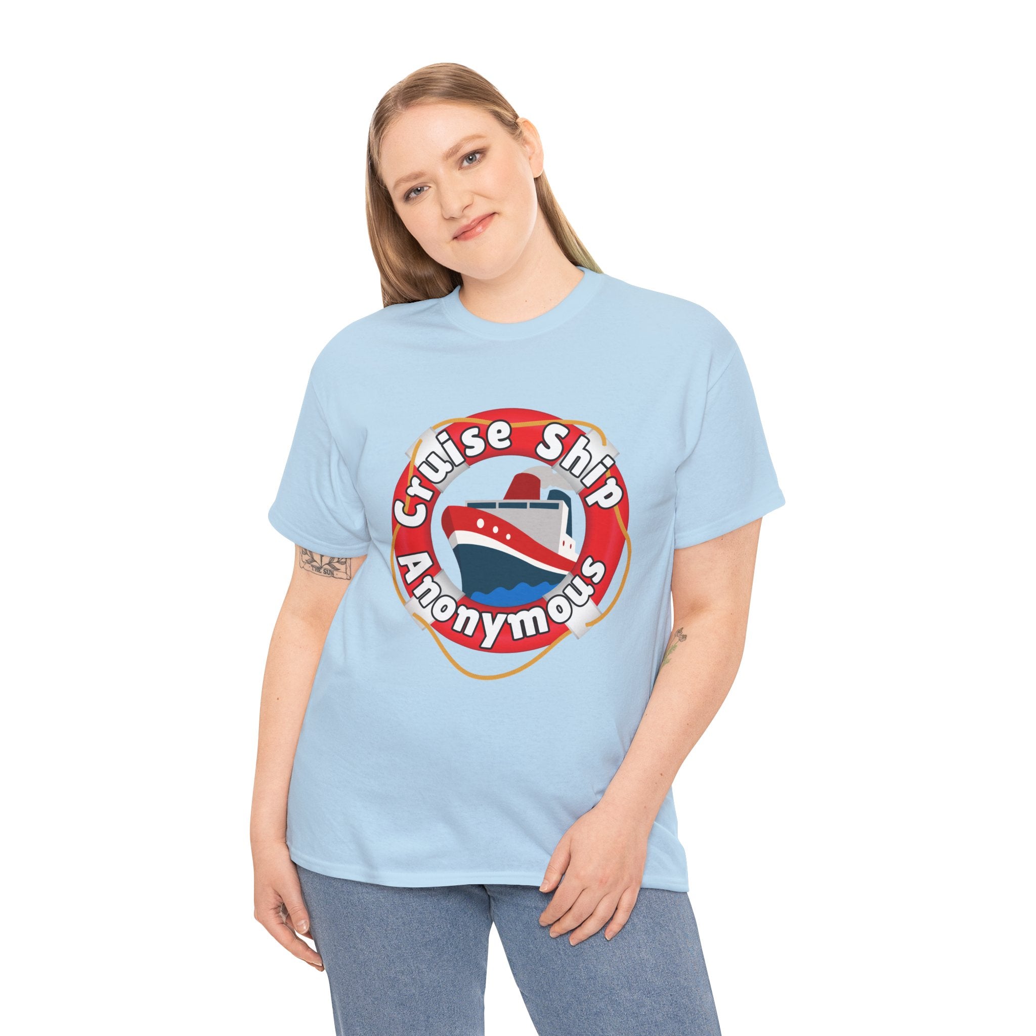 Cruise Ship Anonymous Tee - Fun Unisex Heavy Cotton T-Shirt, Perfect for Travel Lovers, Nautical Adventures, Summer Vacations